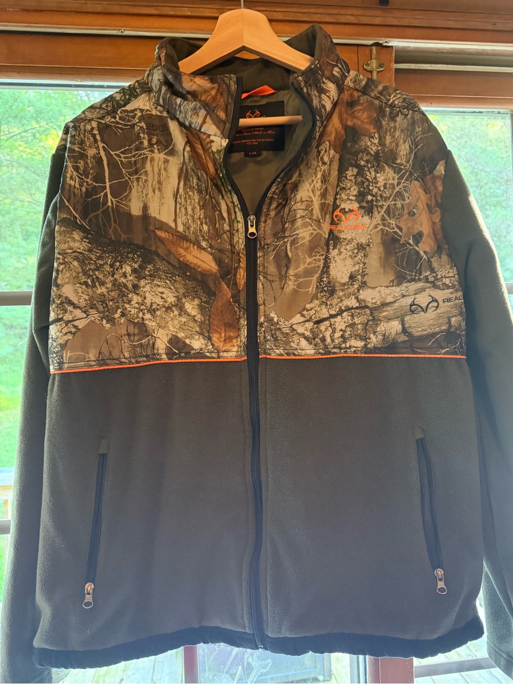 Realtree Men's Olive Green & Camo Fleece Jacket, Mens Size Large Hunting Jacket
